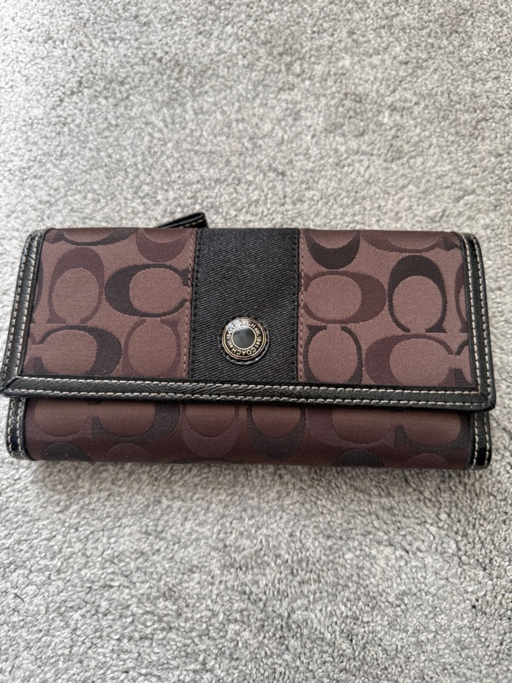 Coach Brown Signature Continental Wallet with Turnlock